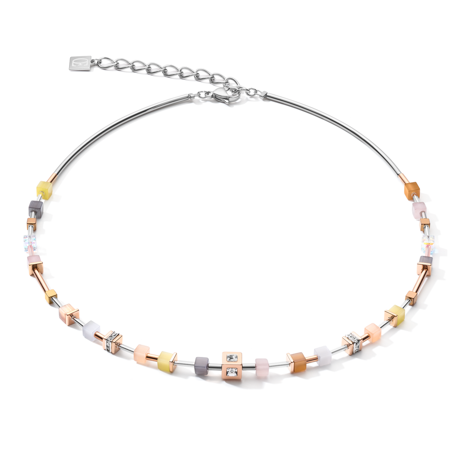 Halskette GeoCUBE® fein pastell beige-oliv