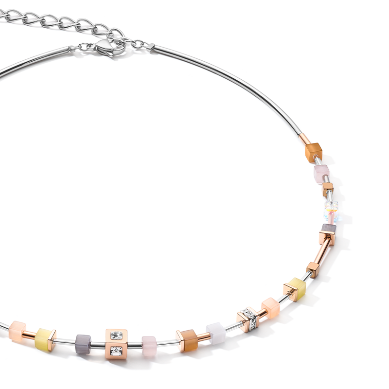 Halskette GeoCUBE® fein pastell beige-oliv
