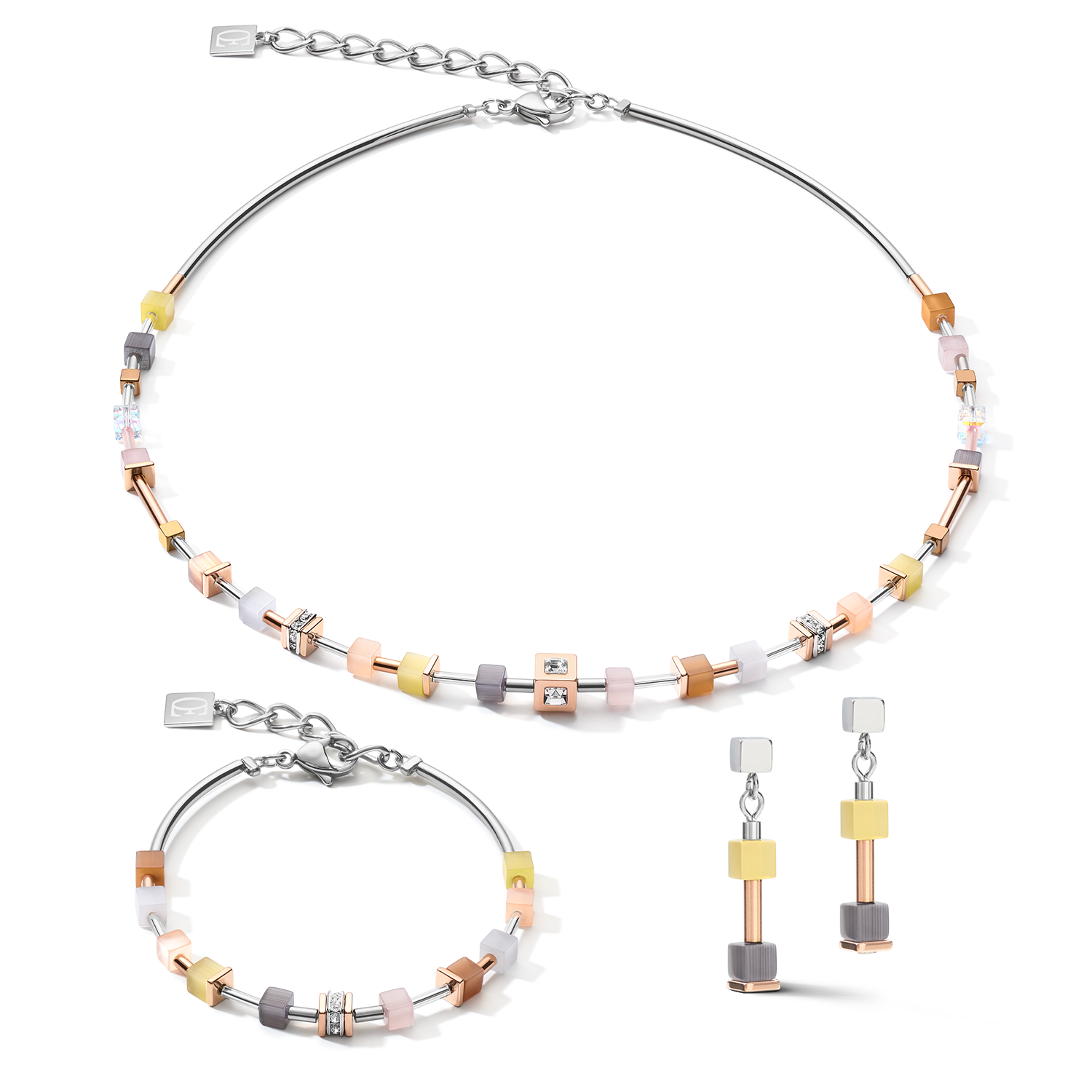 Halskette GeoCUBE® fein pastell beige-oliv