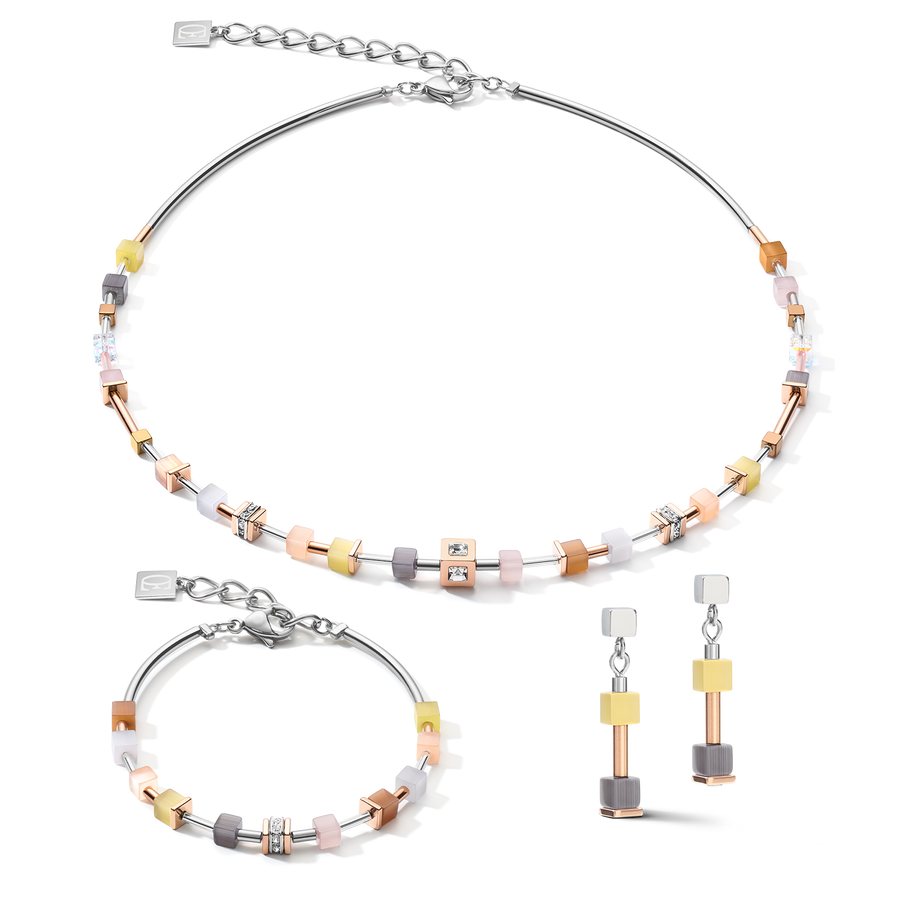 Halskette GeoCUBE® fein pastell beige-oliv