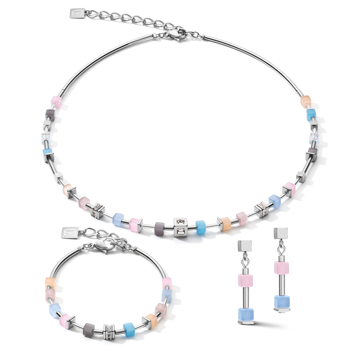 Cube Story Delicate Ohrringe blau-rosa