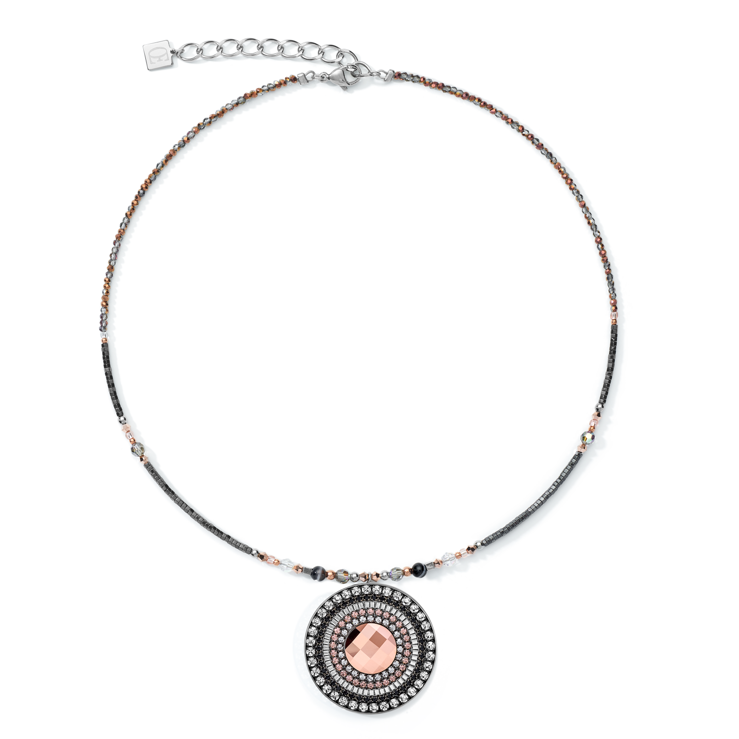 Halskette Amulett small Kristalle & Streifenonyx grau-kristall