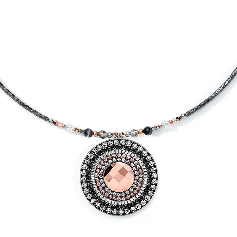 Halskette Amulett small Kristalle & Streifenonyx grau-kristall