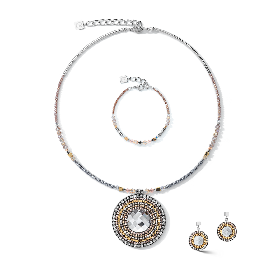 Halskette Amulett Bicolor Kristalle & Hämatit gold-silber