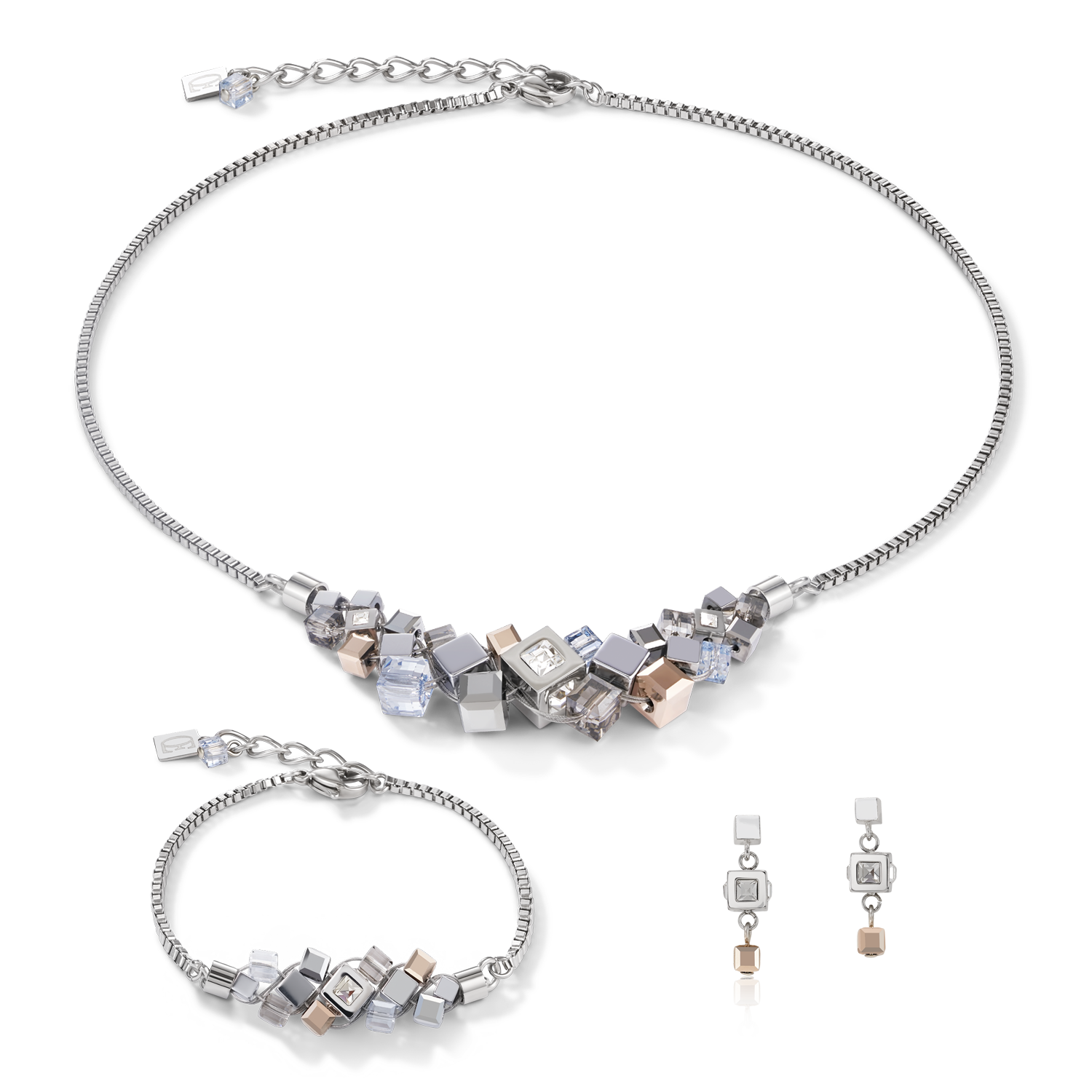 Ohrringe GeoCUBE® Cluster silber-rosegold