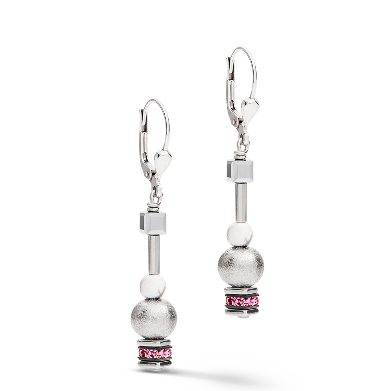 Ohrringe Pearls & Cubes Edelsteine silber-rosa