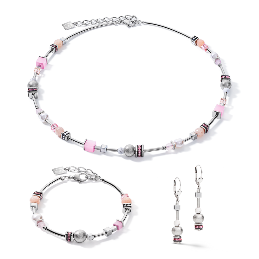 Ohrringe Pearls & Cubes Edelsteine silber-rosa