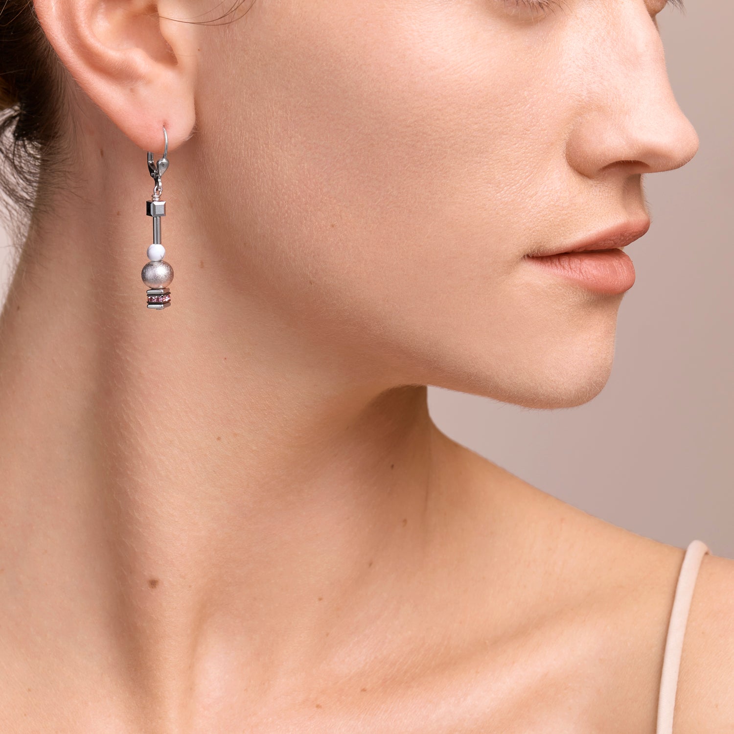 Ohrringe Pearls & Cubes Edelsteine silber-rosa