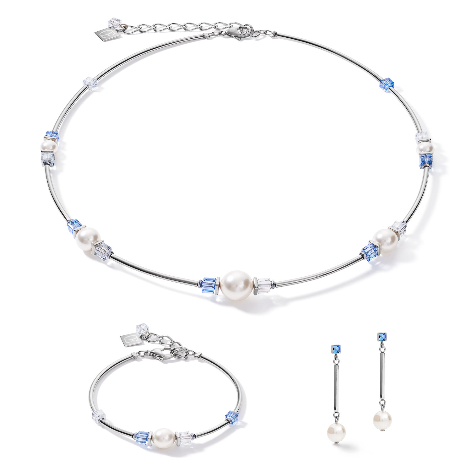 Ohrringe Crystal Pearls Crystals & Edelstahl silber-hellblau