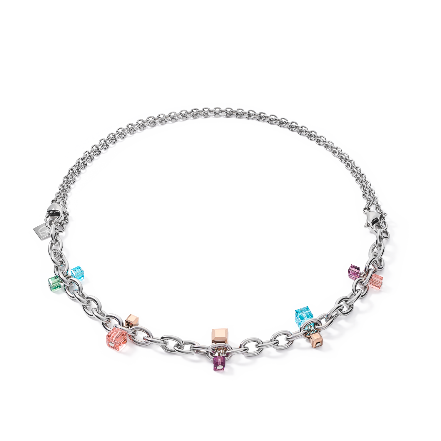 Halskette casual & chunky chain Edelstahl & Kristalle silber-multicolor Art Nouveau
