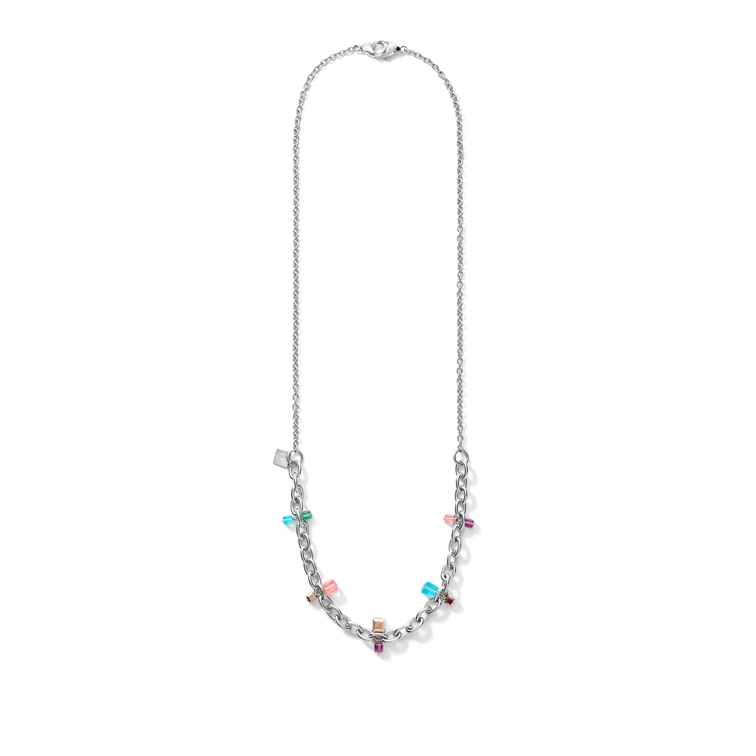 Halskette casual & chunky chain Edelstahl & Kristalle silber-multicolor Art Nouveau