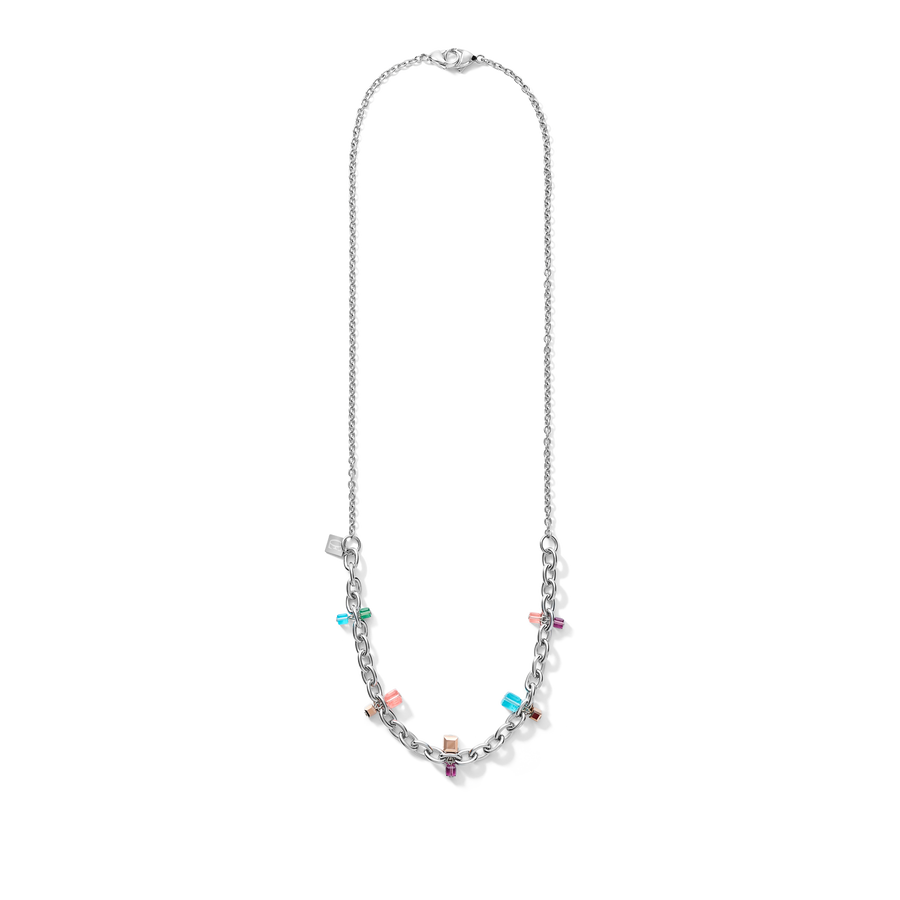 Halskette casual & chunky chain Edelstahl & Kristalle silber-multicolor Art Nouveau