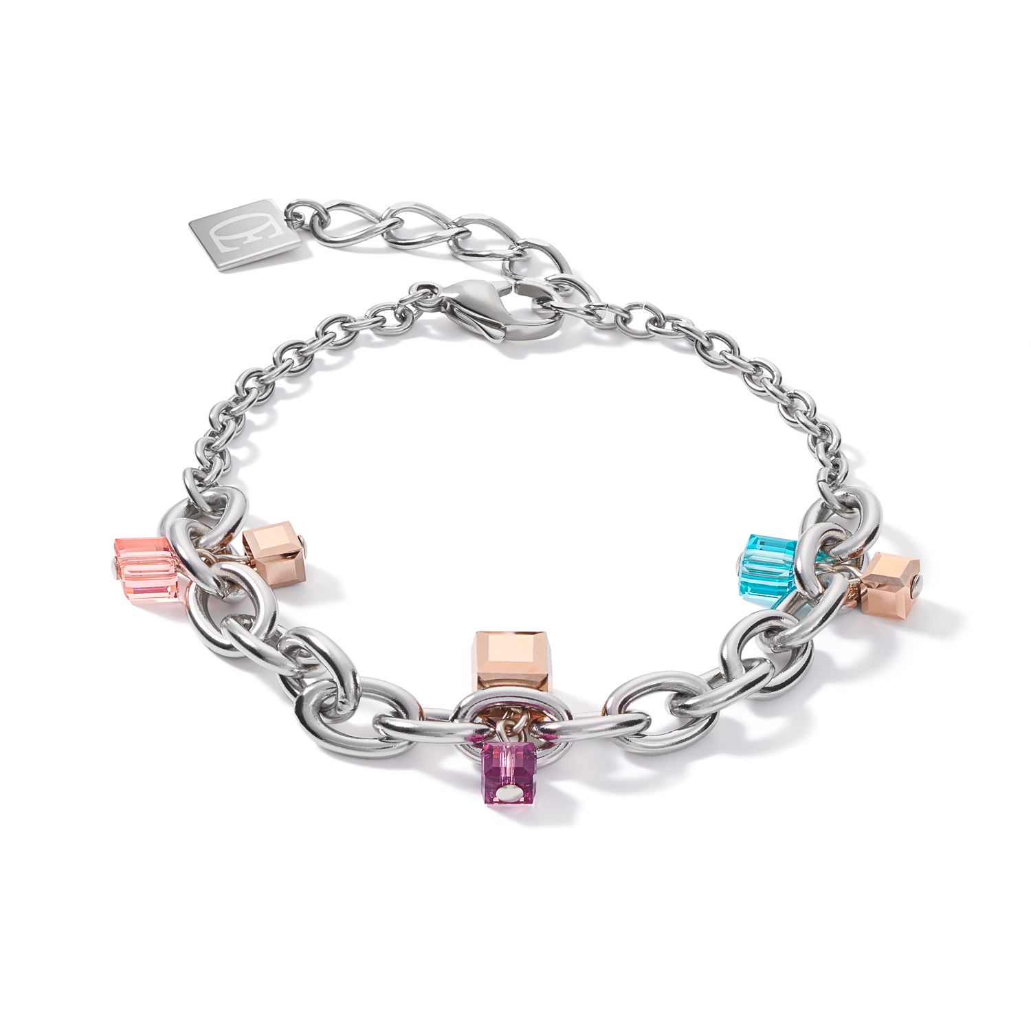 Armband casual & chunky chain Edelstahl & Kristalle silber-multicolor Art Nouveau
