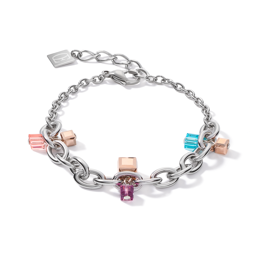 Armband casual & chunky chain Edelstahl & Kristalle silber-multicolor Art Nouveau