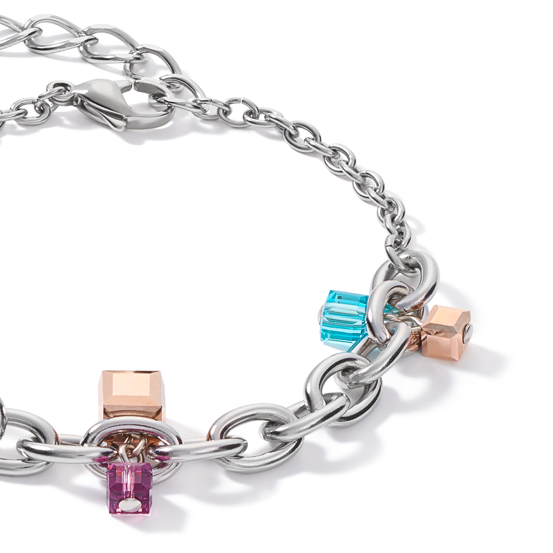 Armband casual & chunky chain Edelstahl & Kristalle silber-multicolor Art Nouveau