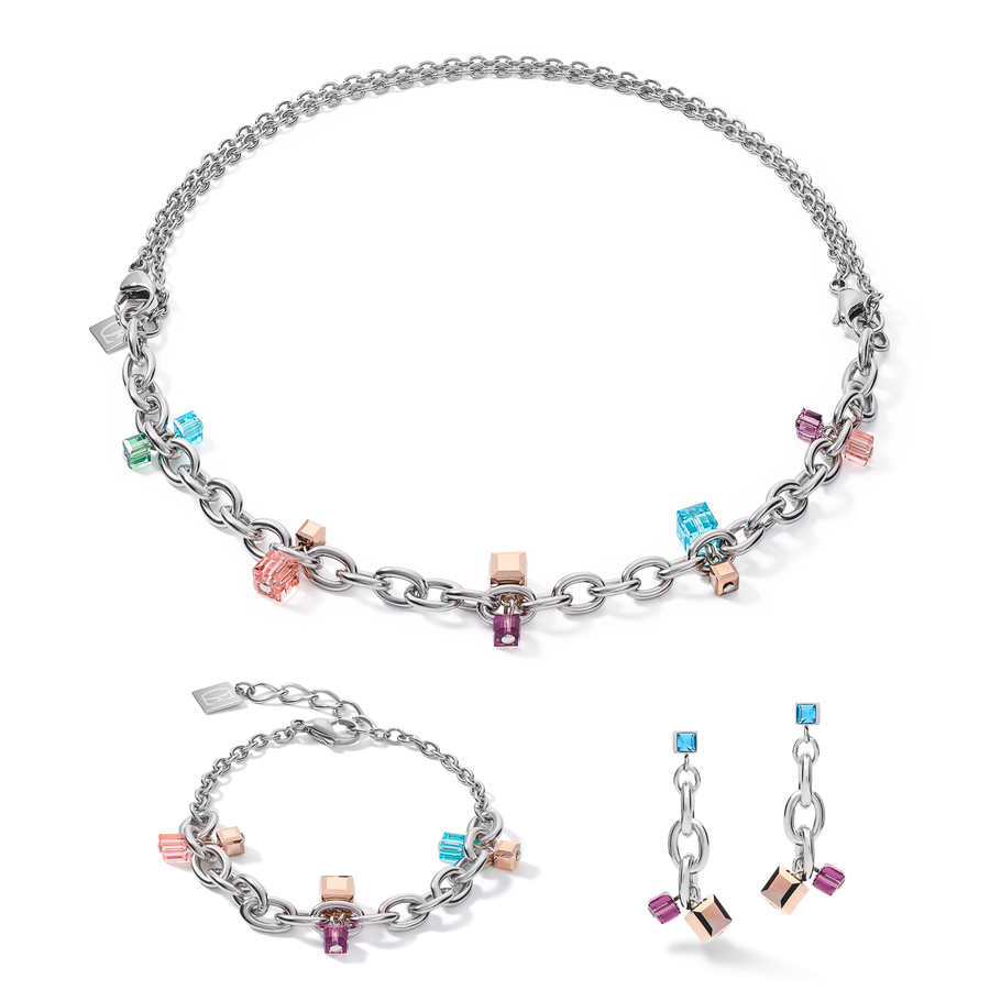 Armband casual & chunky chain Edelstahl & Kristalle silber-multicolor Art Nouveau