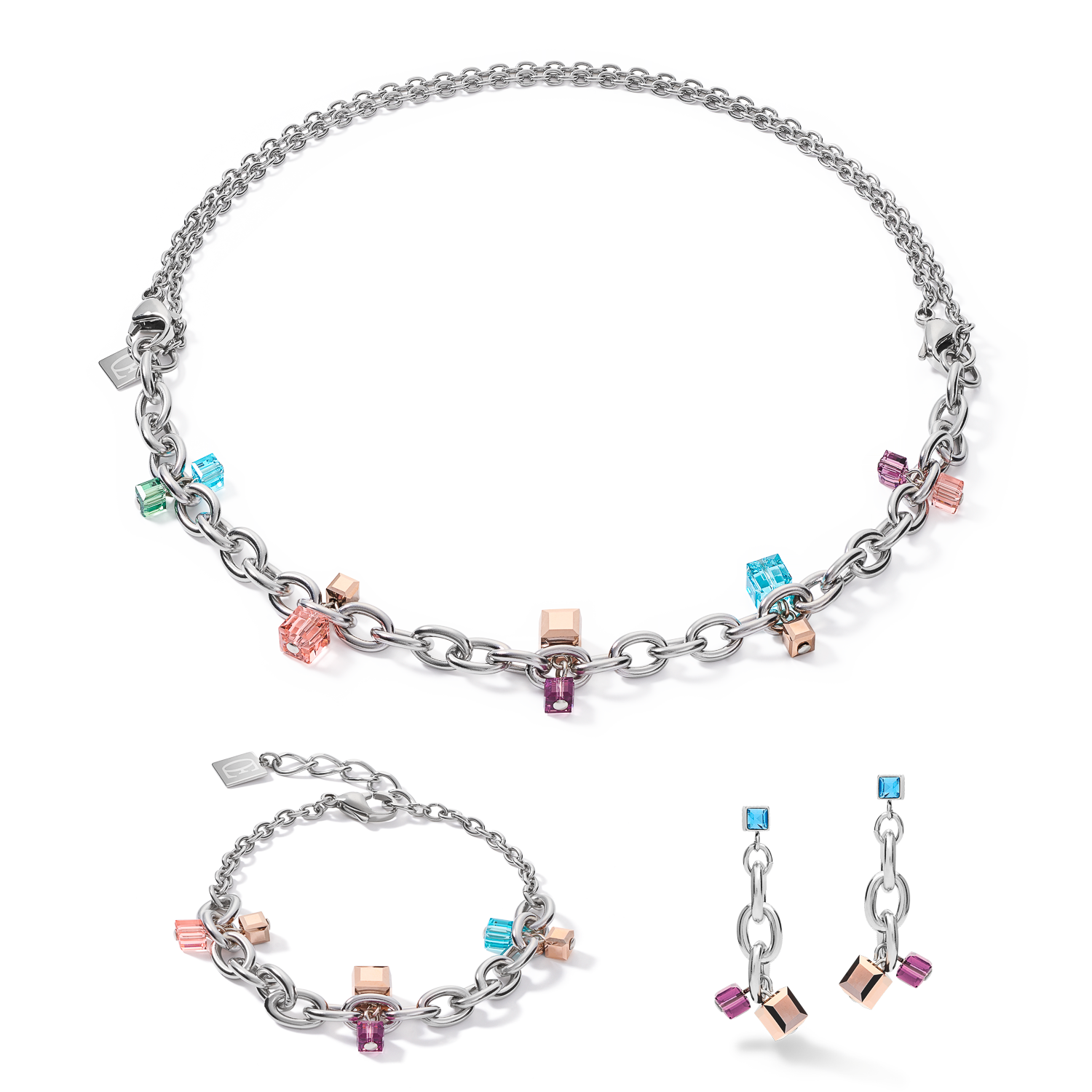 Armband casual & chunky chain Edelstahl & Kristalle silber-multicolor Art Nouveau