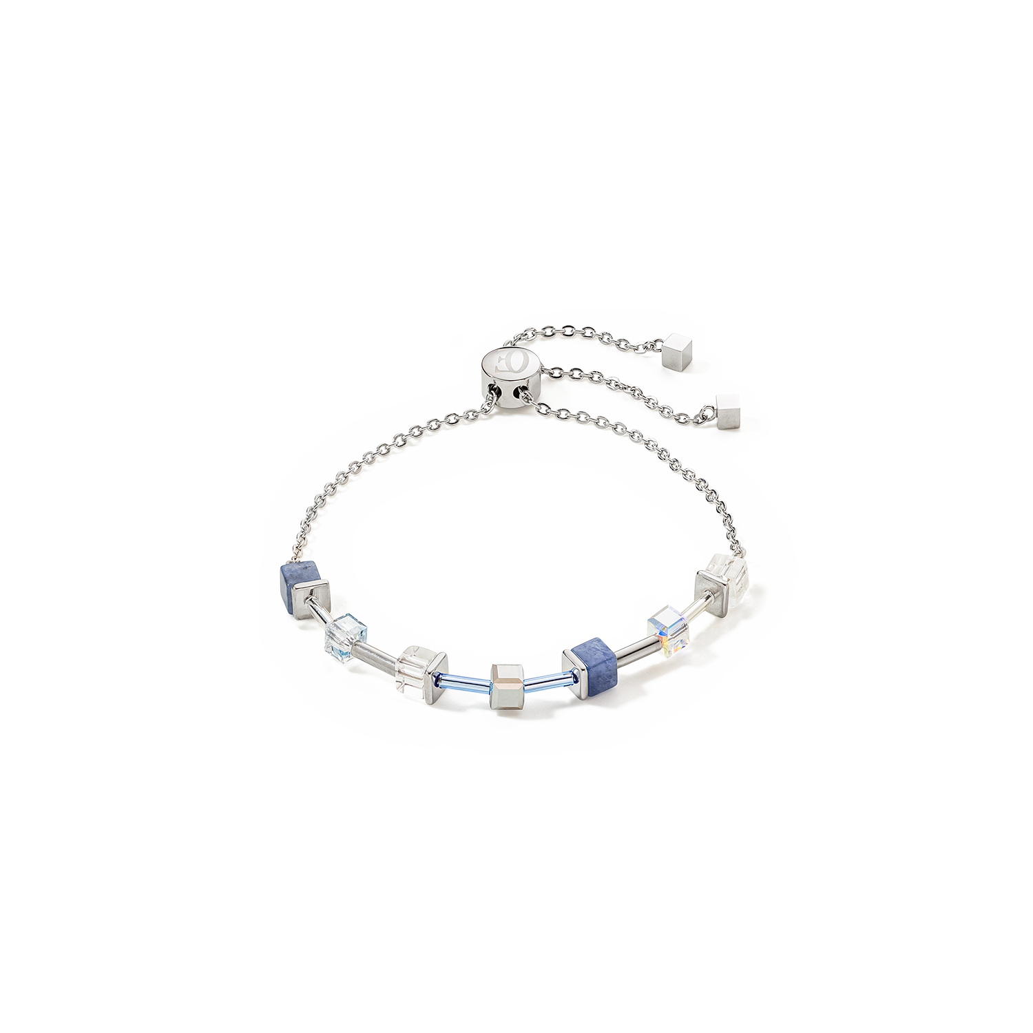 GeoCUBE® Precious & Slider Closure Armband silber-blau