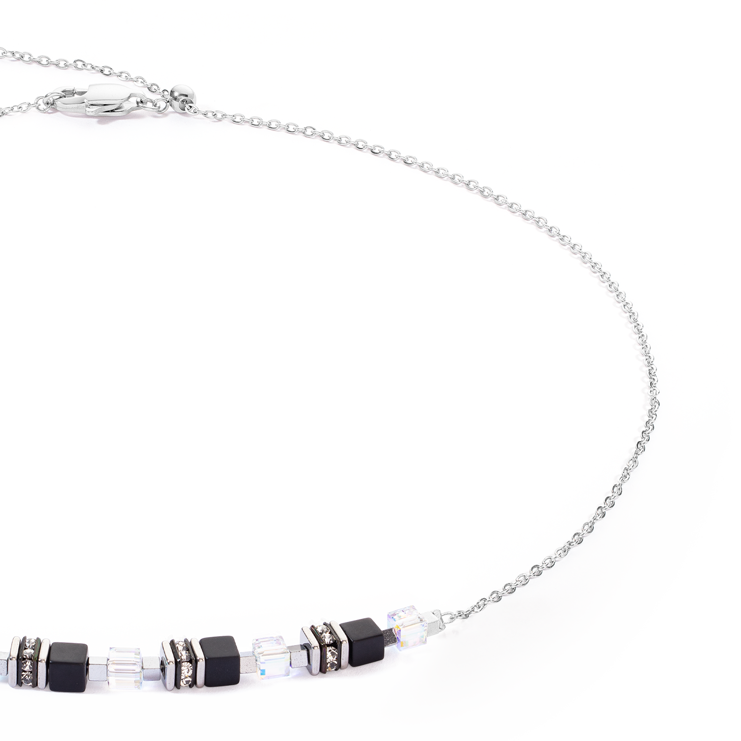 Halskette Mini Cubes & Chain silber-schwarz