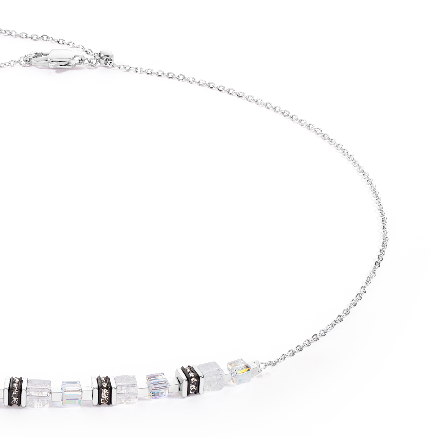 Halskette Mini Cubes & Chain Silber-Weiß