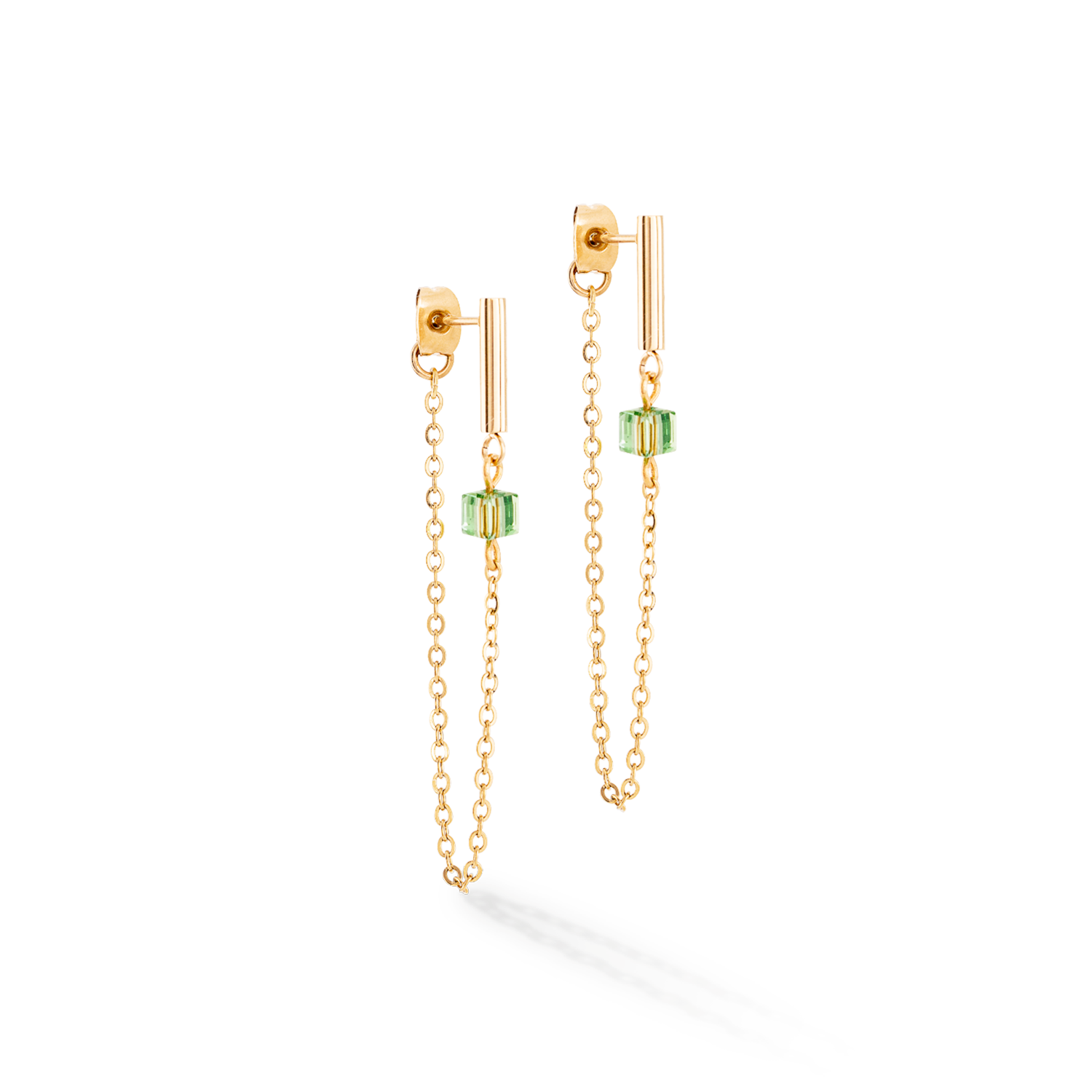 Ohrringe Mini Cubes & Chain Gold-Grün