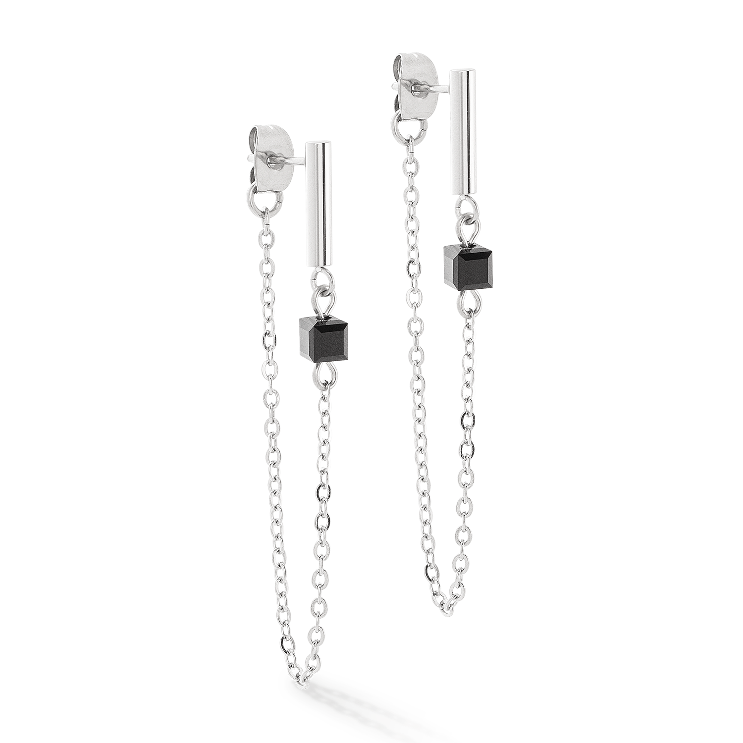 Ohrringe Mini Cubes & Chain silber-schwarz
