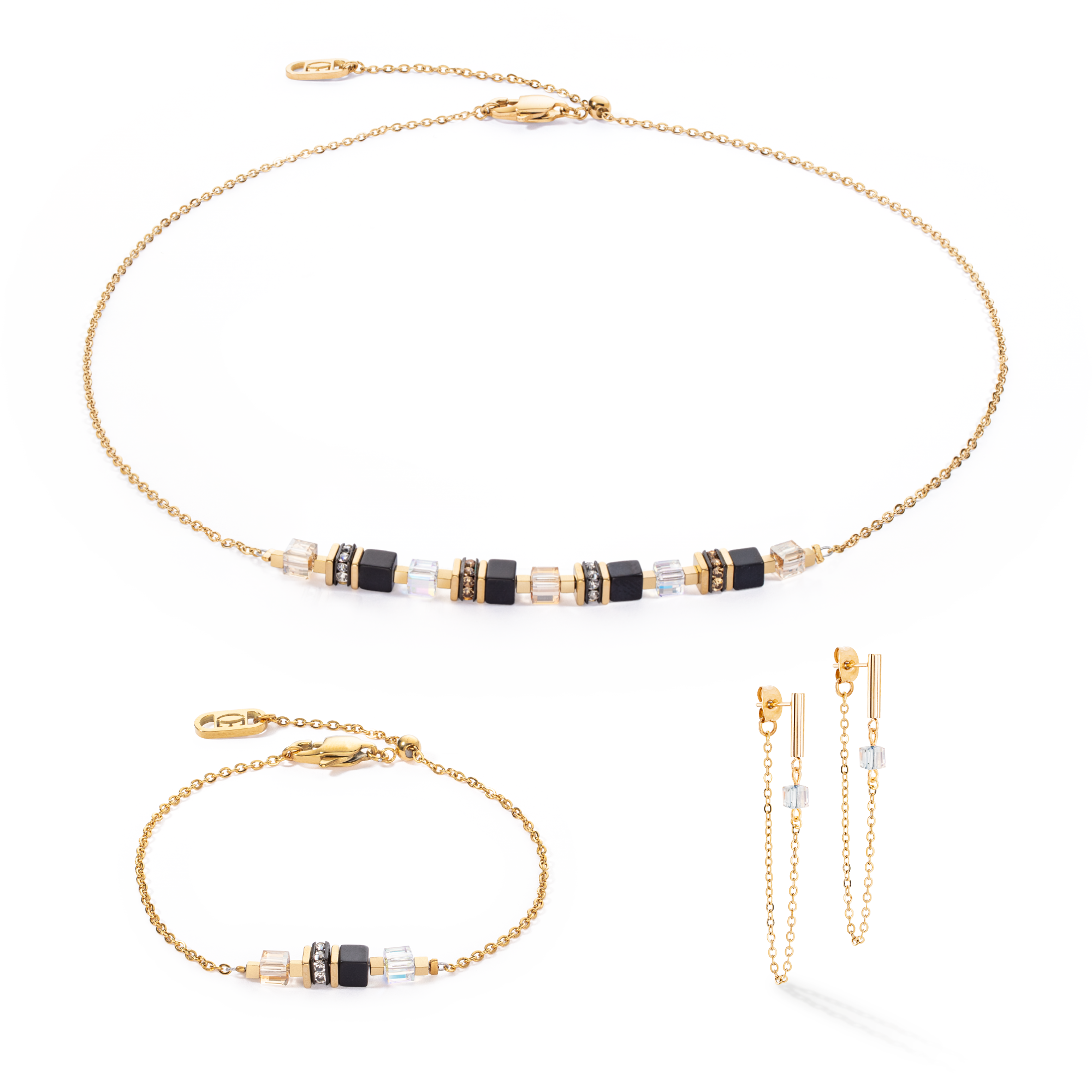 Armband Mini Cubes & Chain Gold-Schwarz