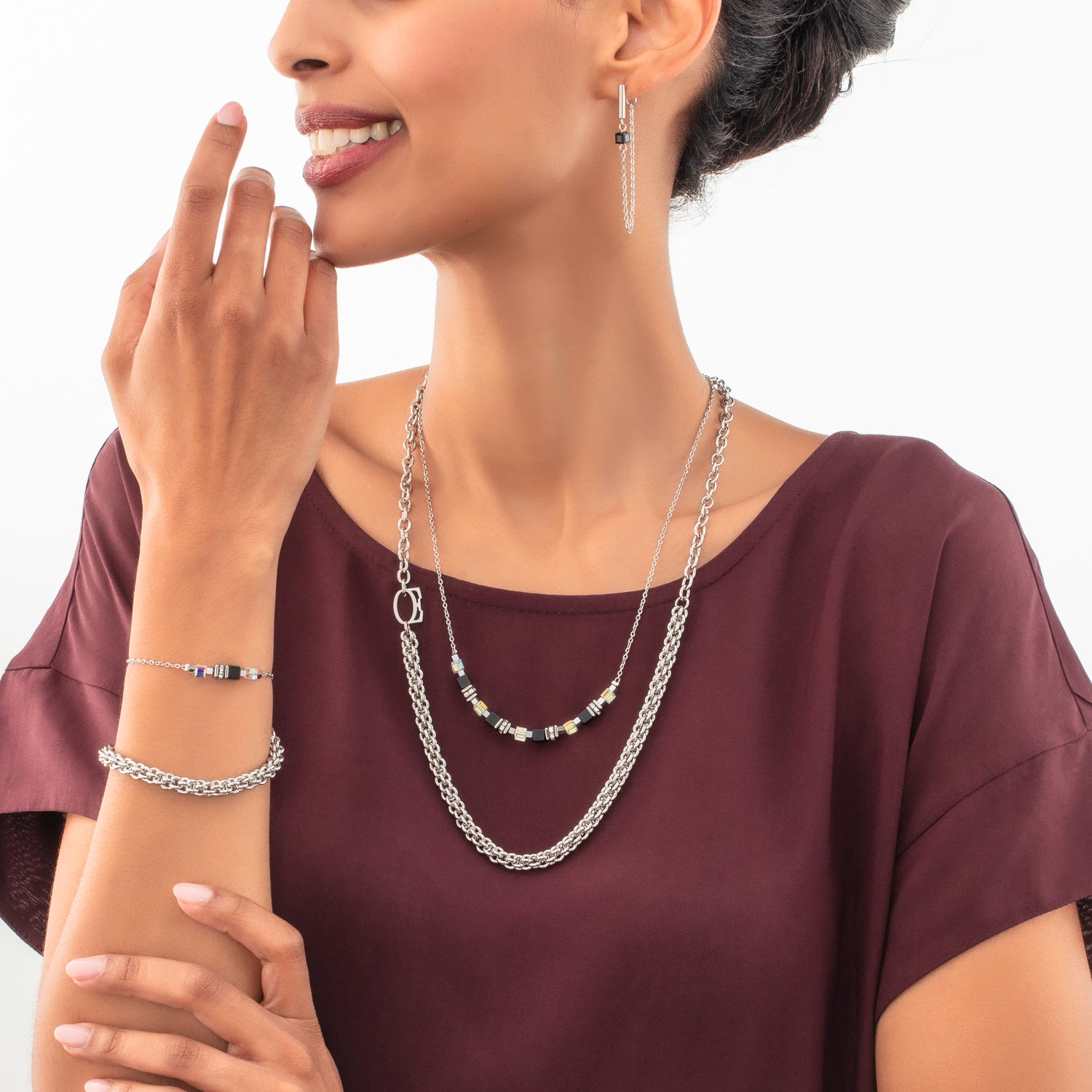 Armband Mini Cubes & Chain silber-schwarz