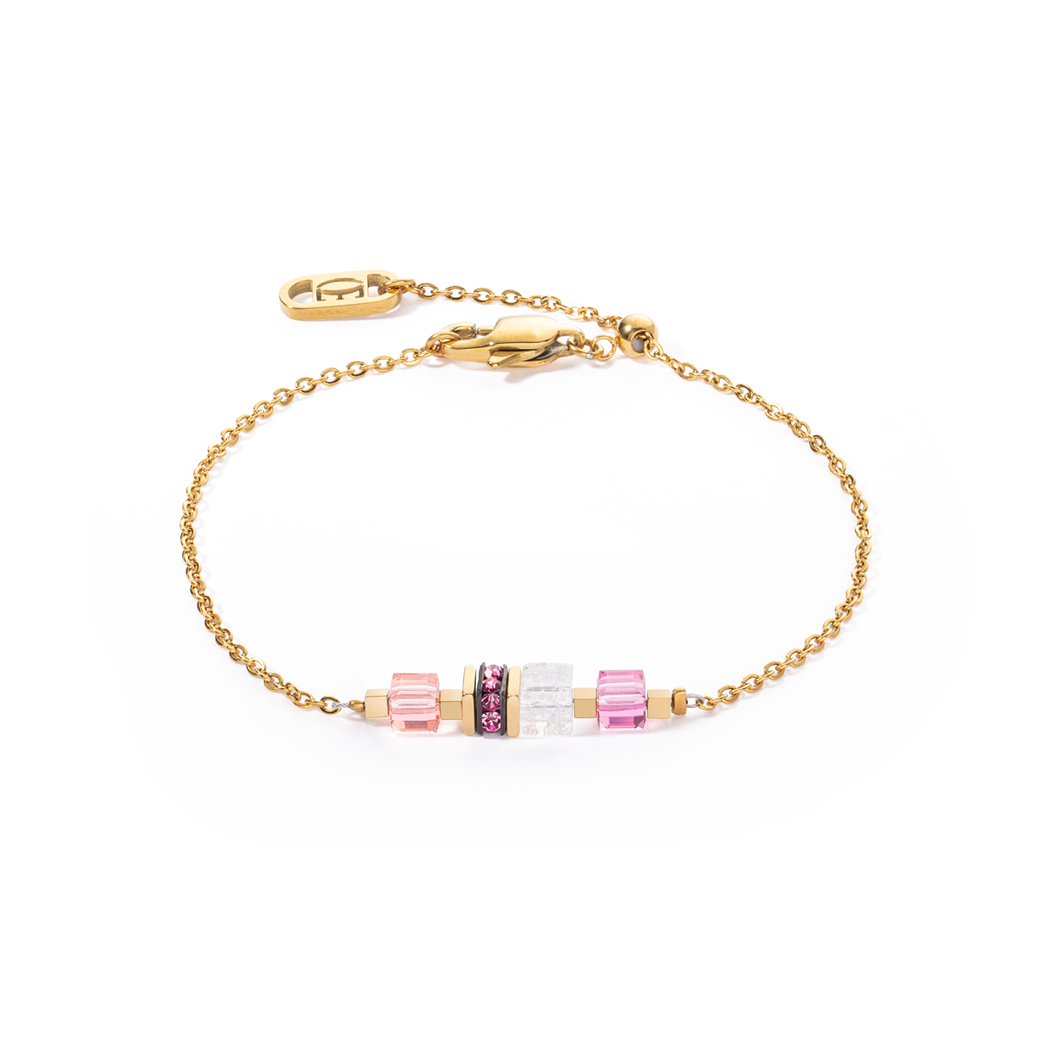 Armband Mini Cubes & Chain Gold-Rosa