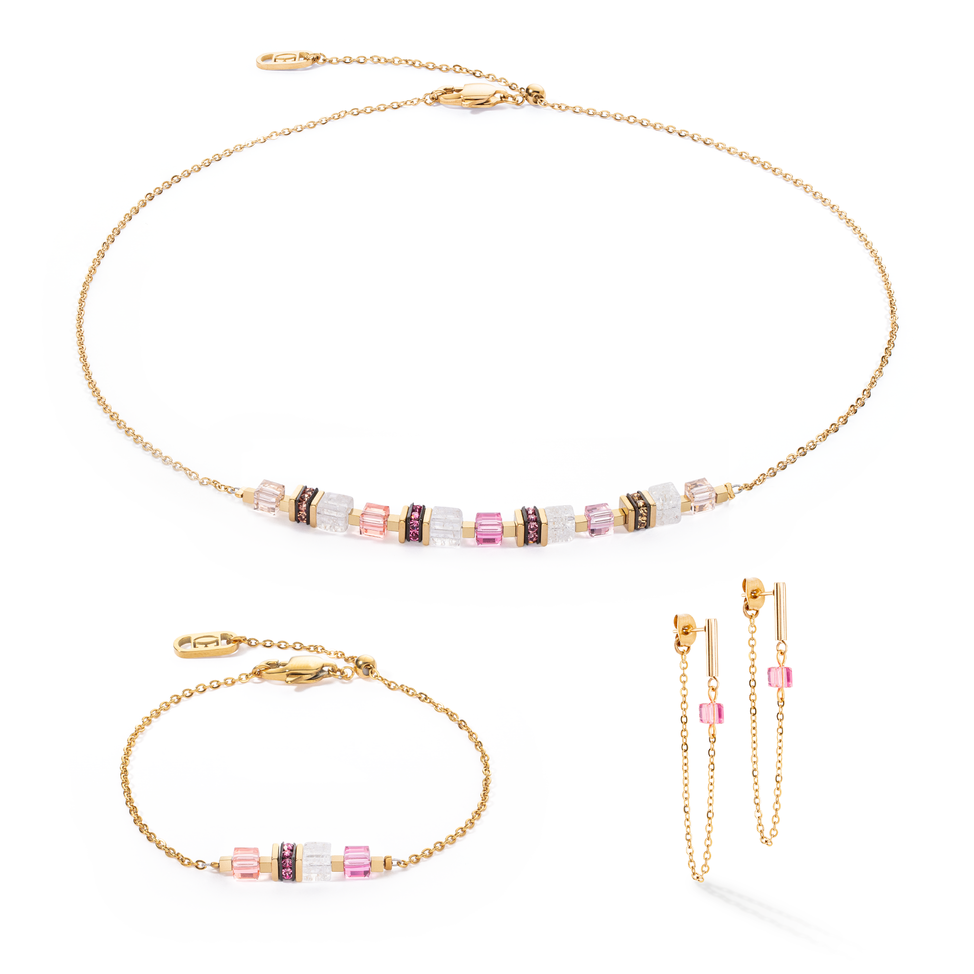 Armband Mini Cubes & Chain Gold-Rosa