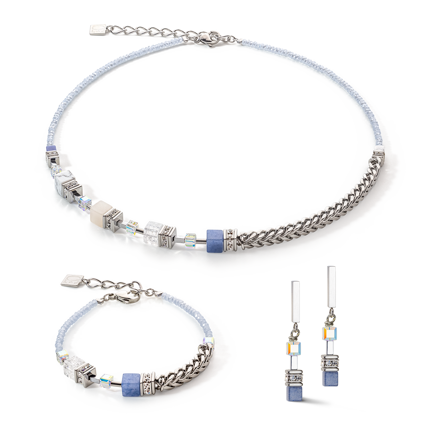 GeoCUBE® Precious Fusion Chunky Chain Halskette hellblau