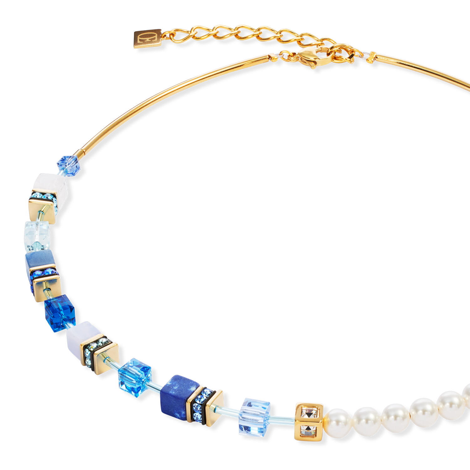GeoCUBE® Precious Fusion Pearls Halskette blau von COEUR DE LION – Detailaufnahme