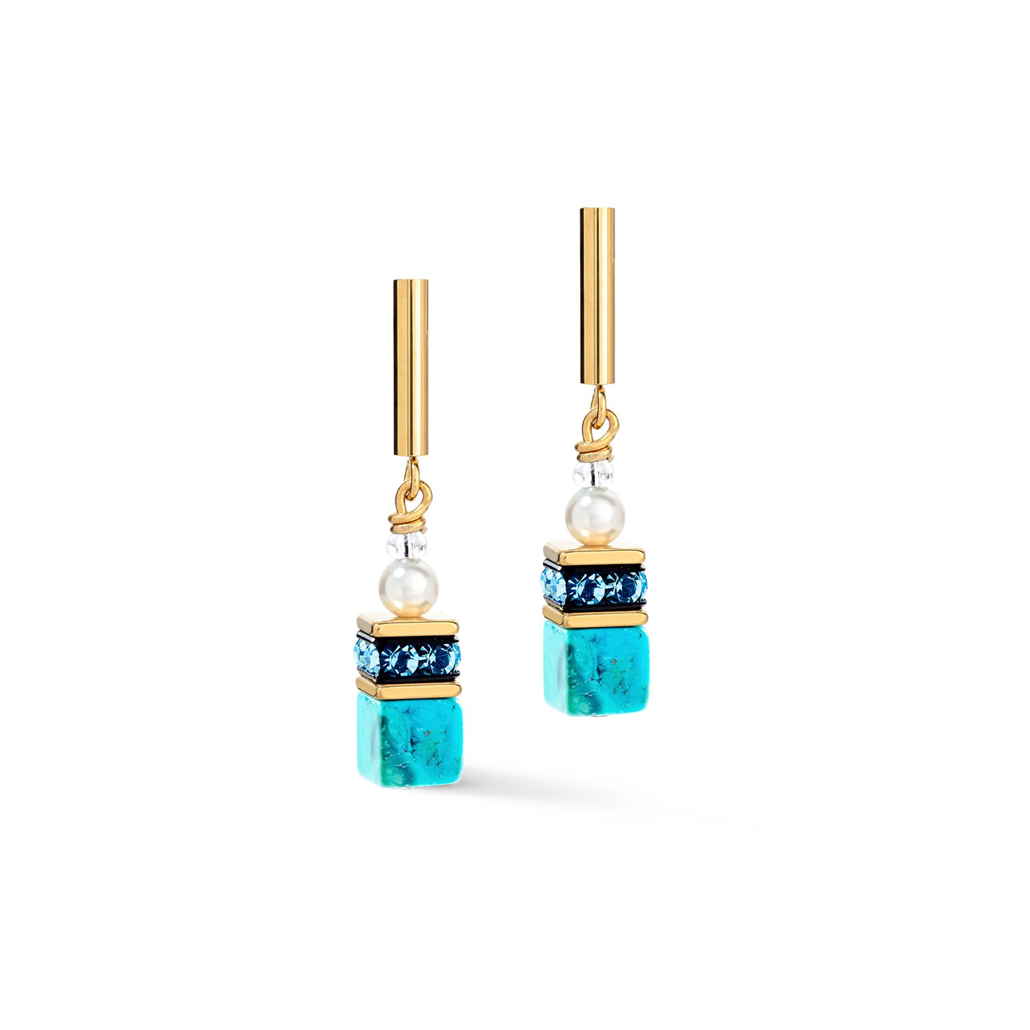 GeoCUBE® Precious Fusion Pearls Ohrringe türkis von COEUR DE LION – Detailaufnahme