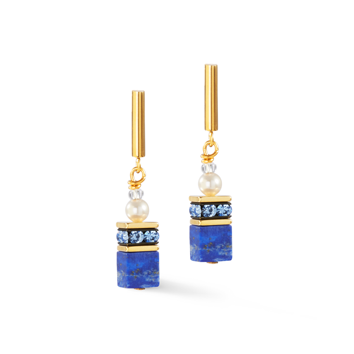 GeoCUBE® Precious Fusion Pearls Ohrringe blau von COEUR DE LION – Detailaufnahme