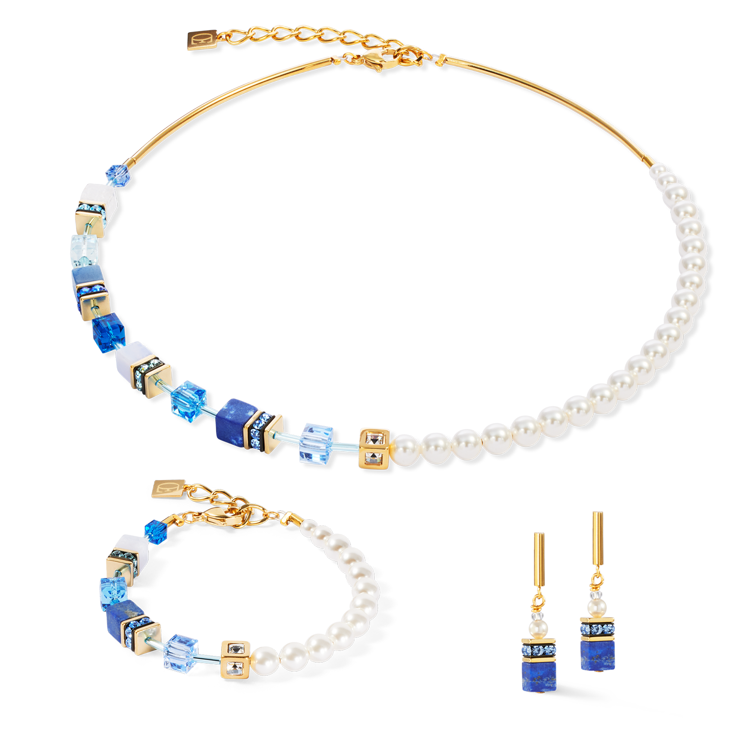 GeoCUBE® Precious Fusion Pearls Ohrringe blau von COEUR DE LION – im Set mit passenden Schmuckstücken