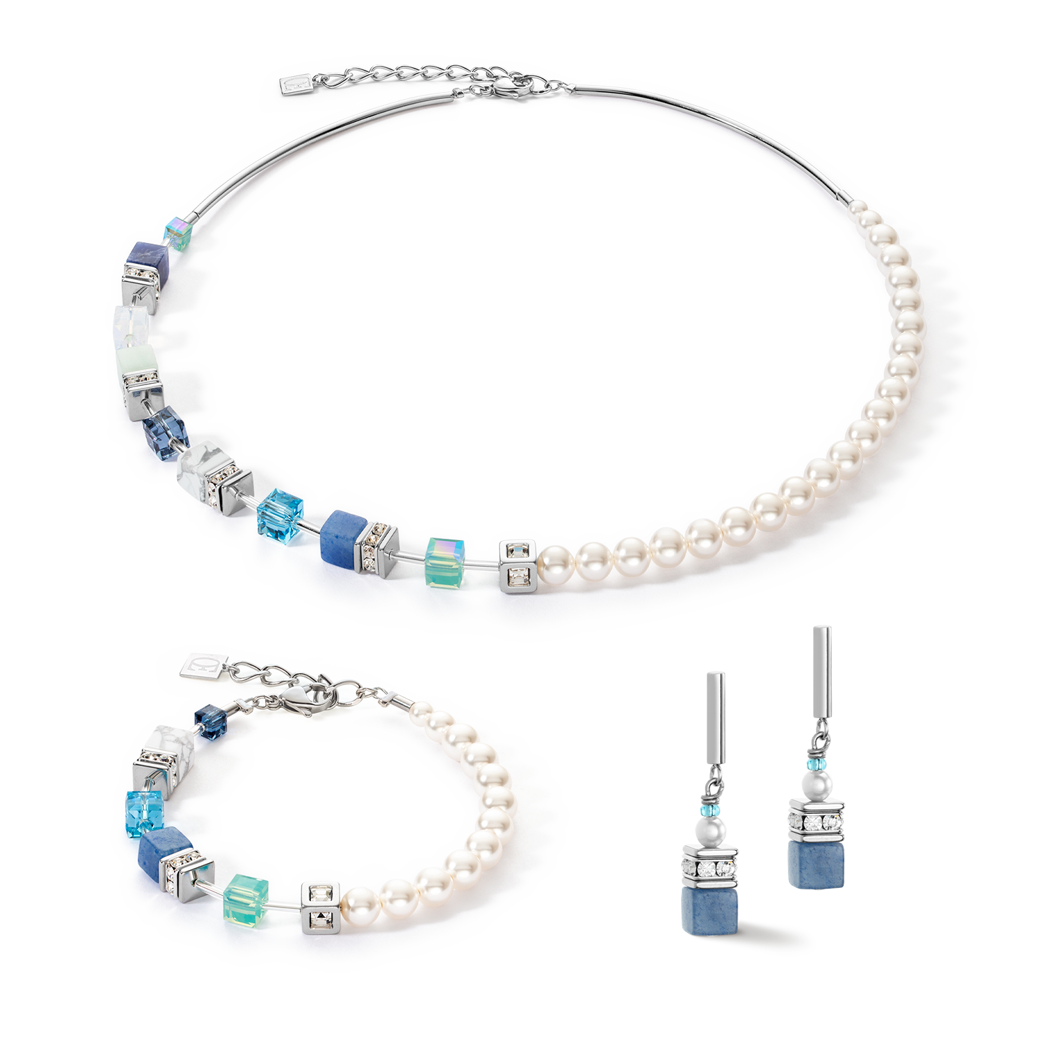 GeoCUBE® Precious Fusion Pearls Ohrringe aqua-blau