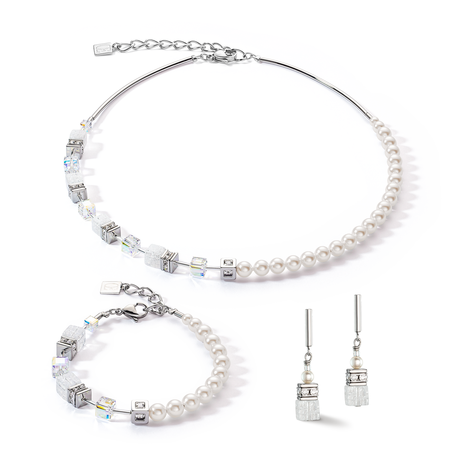 GeoCUBE® Precious Fusion Pearls Ohrringe weiß