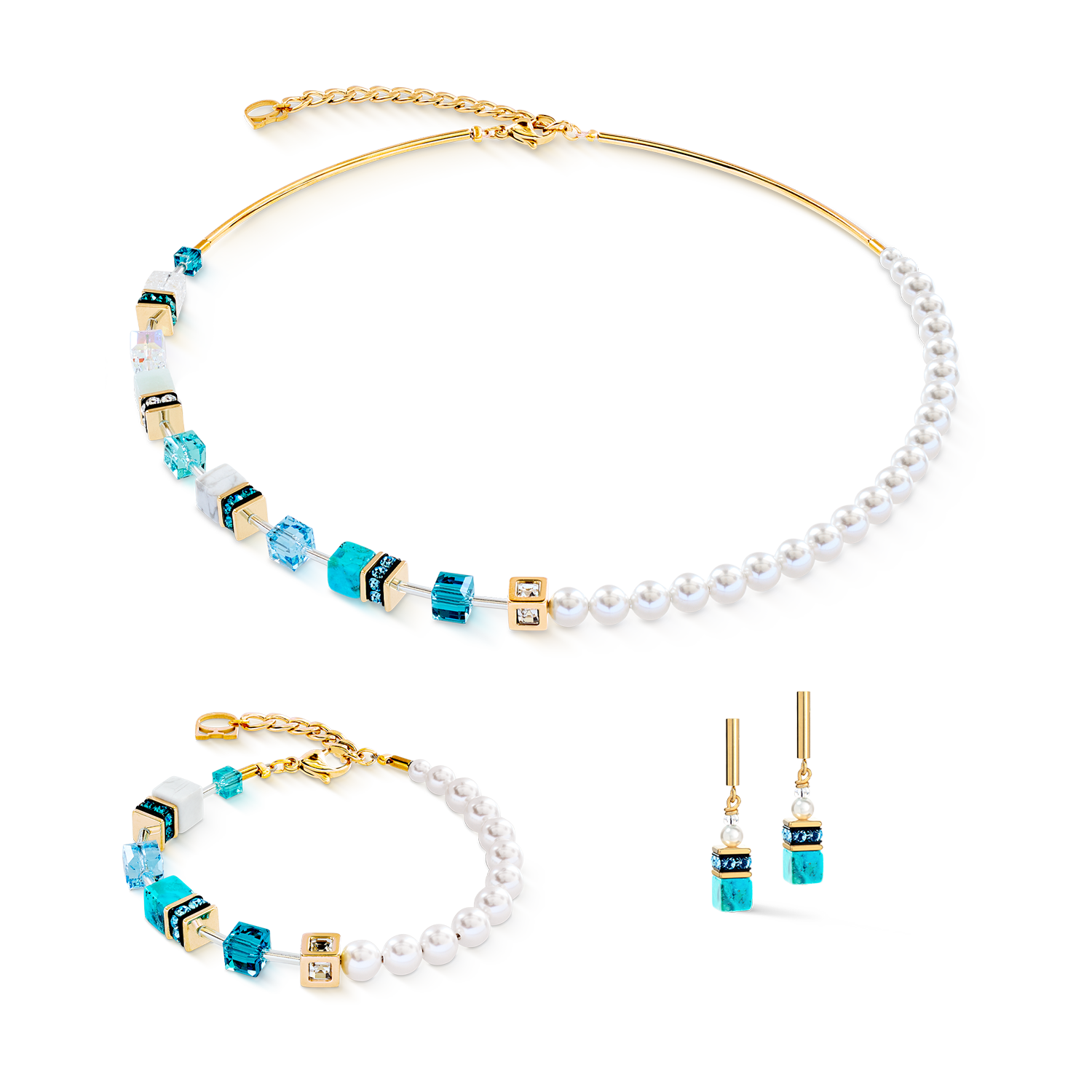 GeoCUBE® Precious Fusion Pearls Armband türkis von COEUR DE LION – im Set mit passenden Schmuckstücken