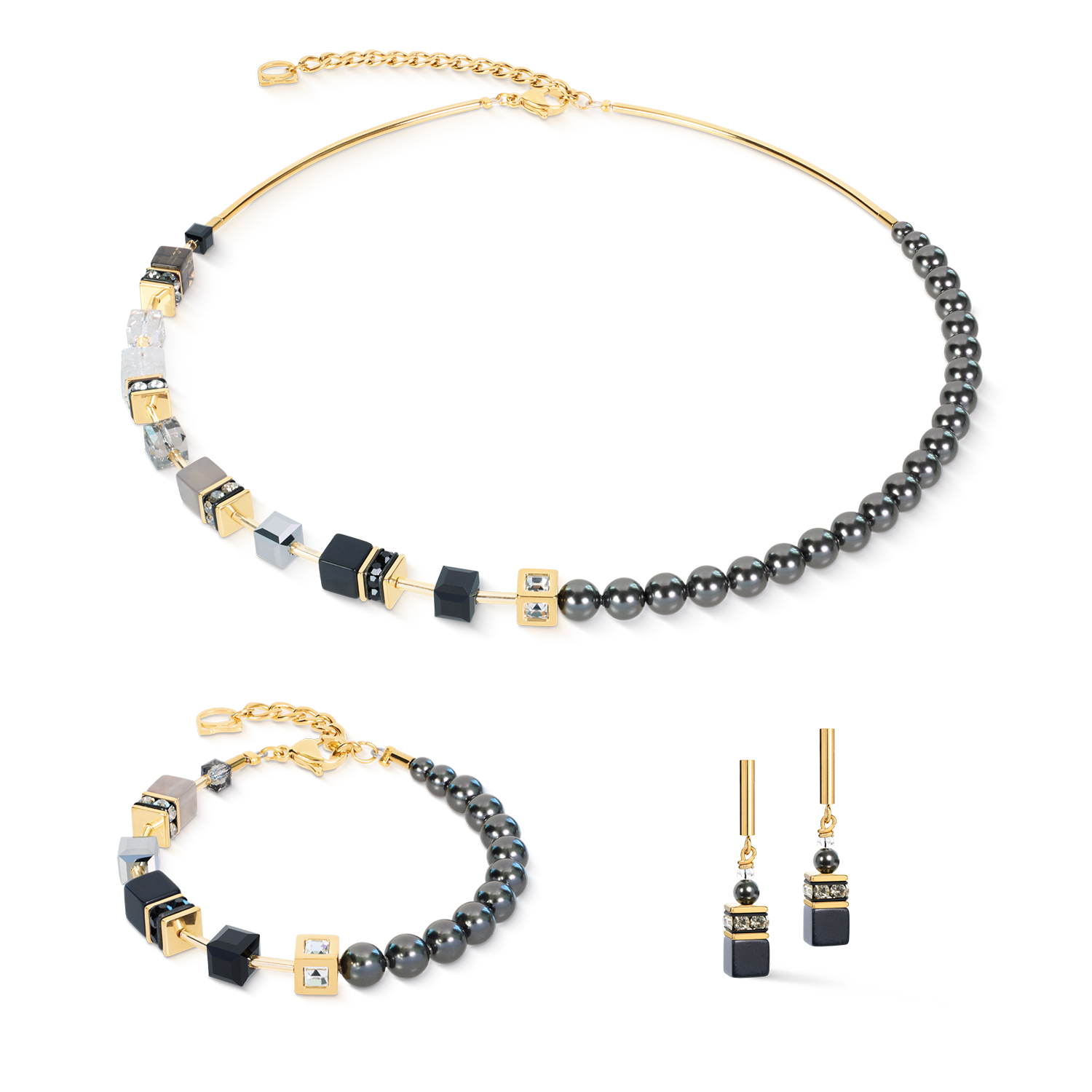 GeoCUBE® Precious Fusion Pearls Armband Anthracite Glow