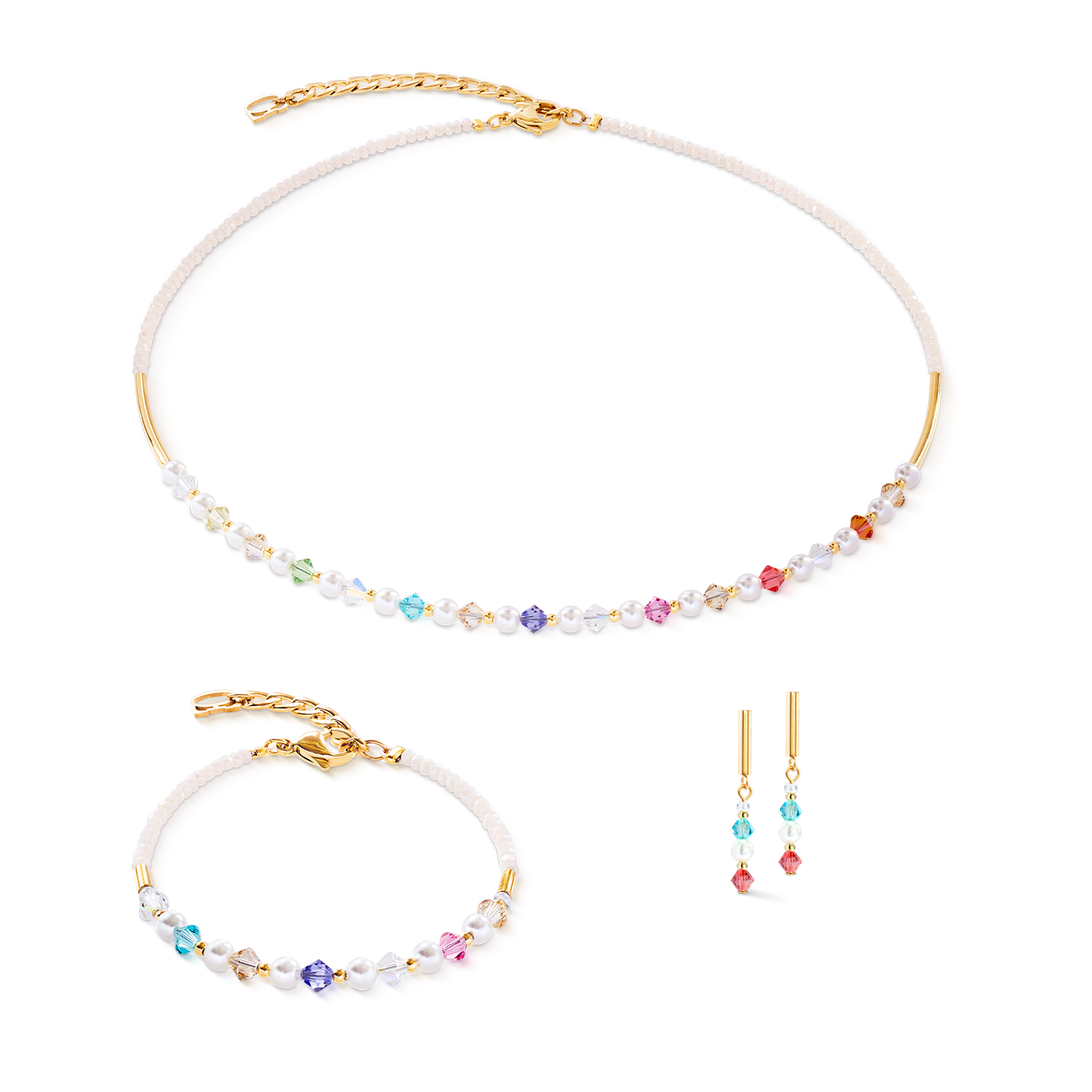 Princess Pearls Armband gold rainbow von COEUR DE LION – im Set mit passenden Schmuckstücken