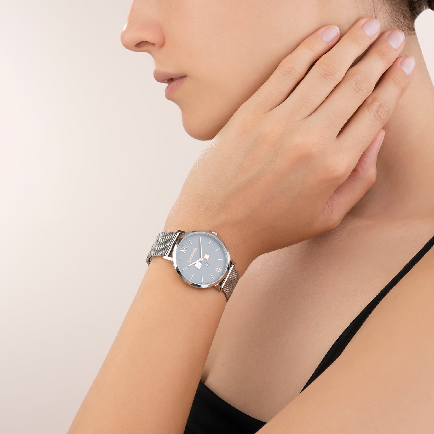 Uhr Rund Cool Grey Milanaise Edelstahl