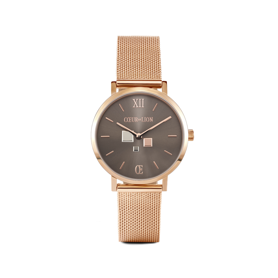 Uhr Rund Mocca Sunray Milanaise Edelstahl Rosegold