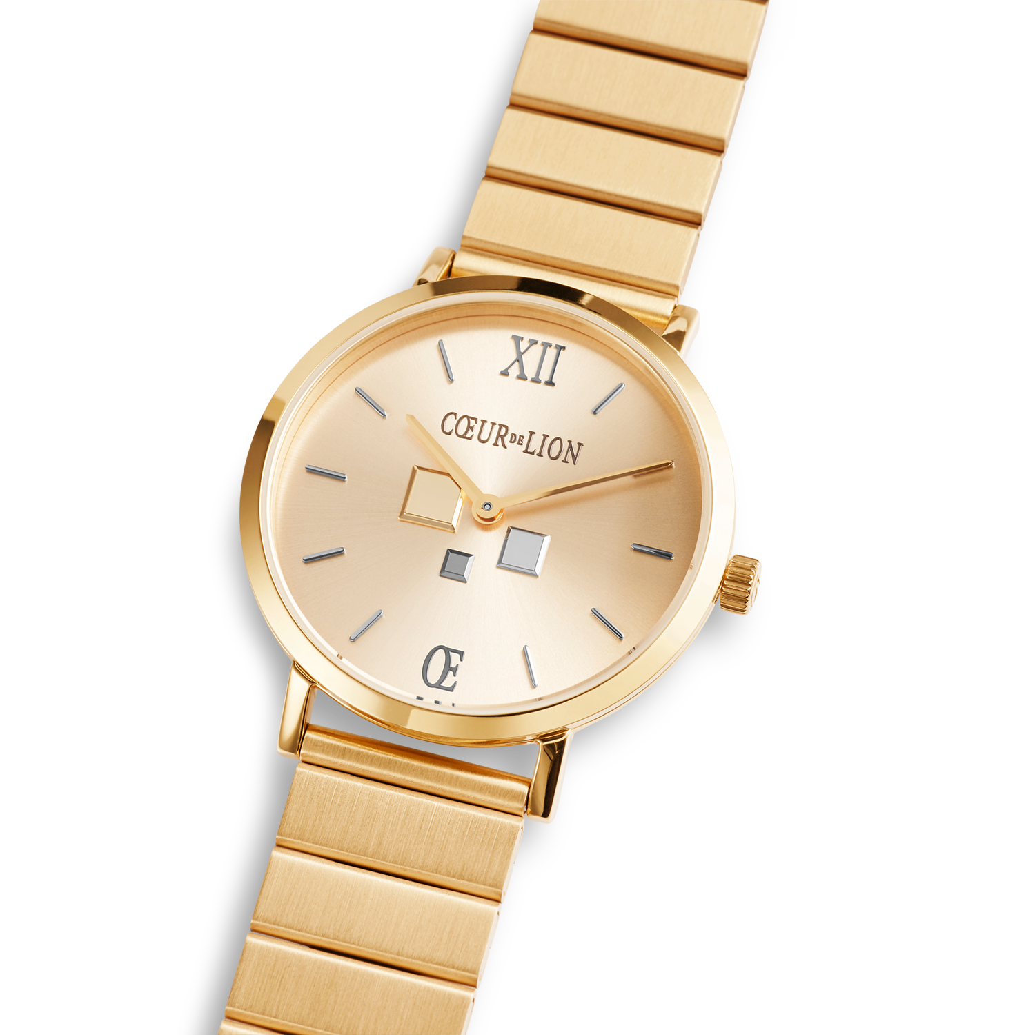 Uhr Rund Gold Sunray Monochrome Edelstahl Gold von COEUR DE LION – im Set mit passenden Schmuckstücken