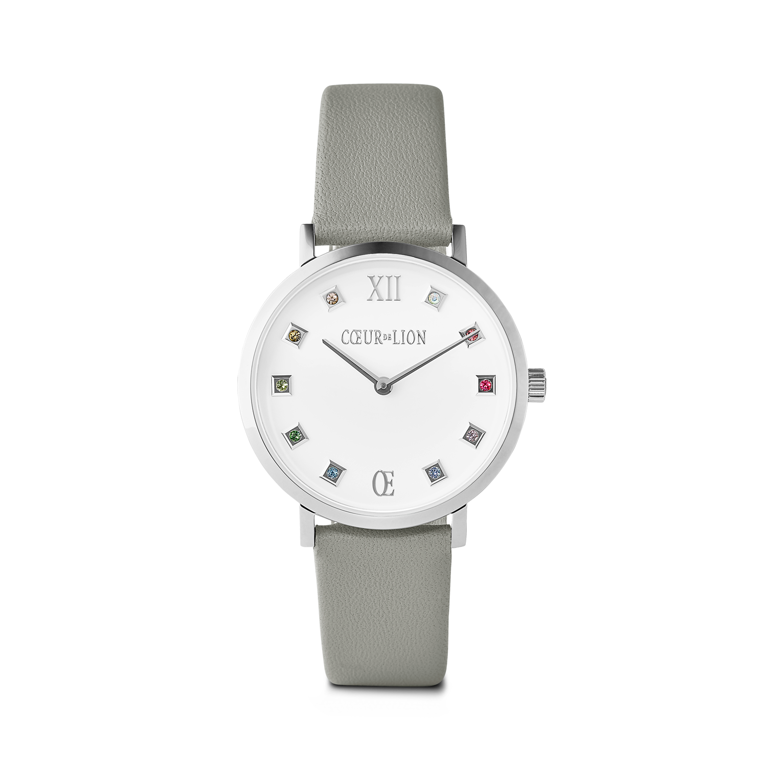 Uhr Rund Brilliant White Armband Leder Hellgrau