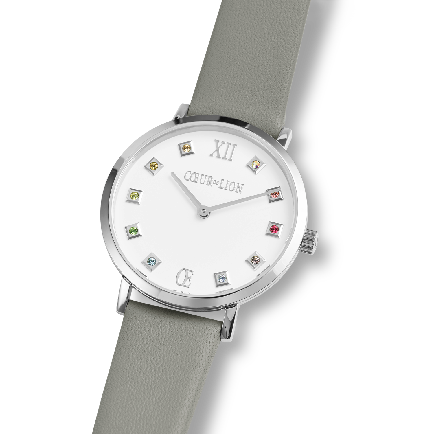 Uhr Rund Brilliant White Armband Leder Hellgrau