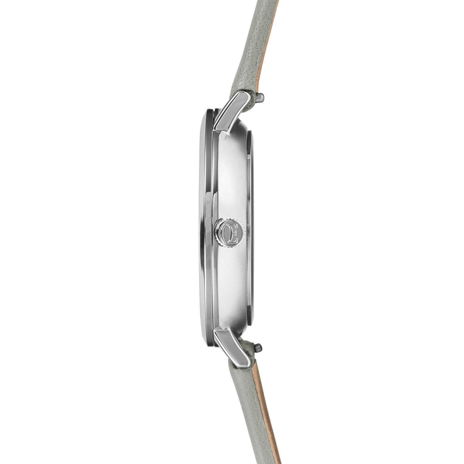 Uhr Rund Brilliant White Armband Leder Hellgrau