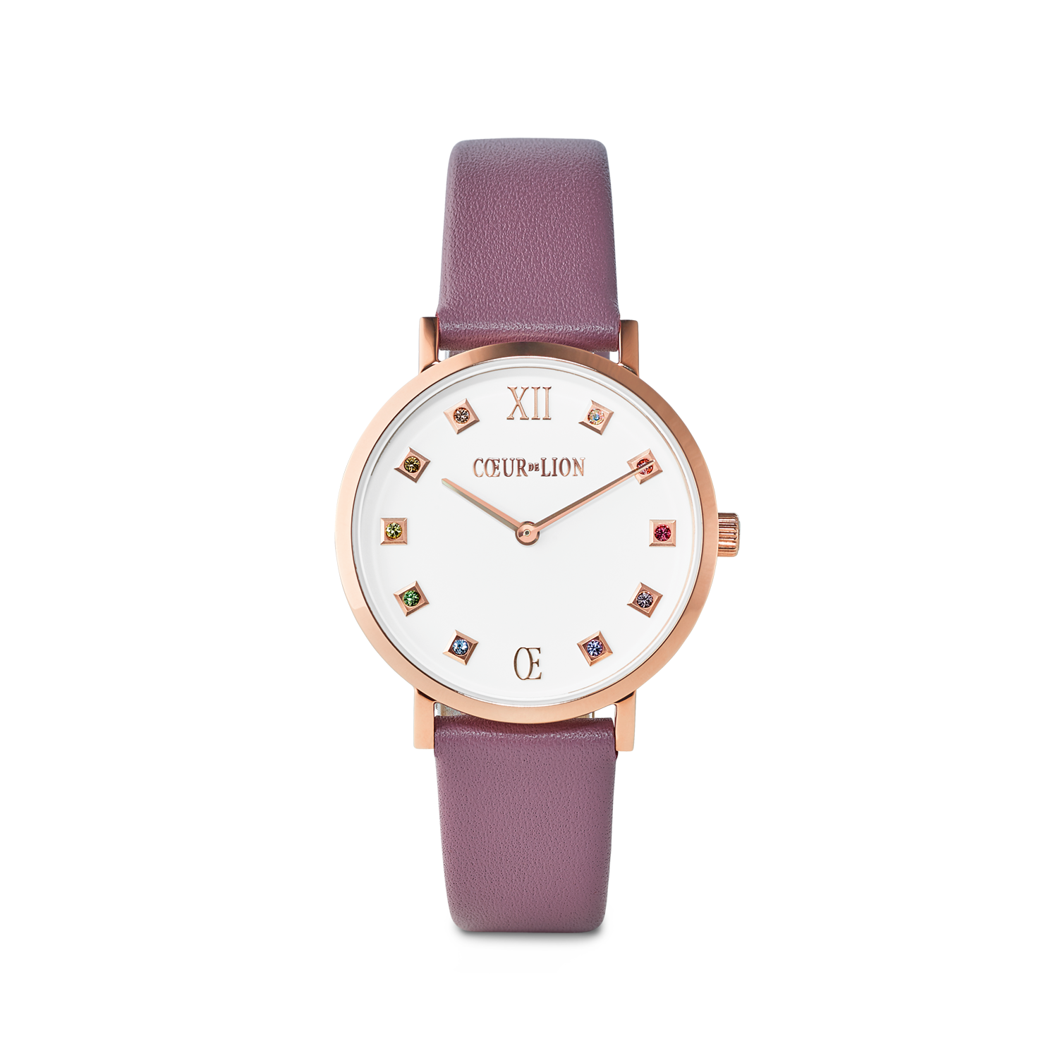Uhr Rund Brilliant White Armband Leder Mauve von COEUR DE LION