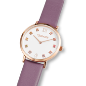 Uhr Rund Brilliant White Armband Leder Mauve von COEUR DE LION – im Set mit passenden Schmuckstücken