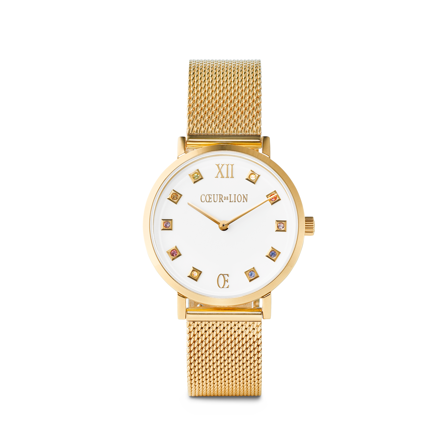 Uhr Rund Brilliant White Milanaise Edelstahl Gold