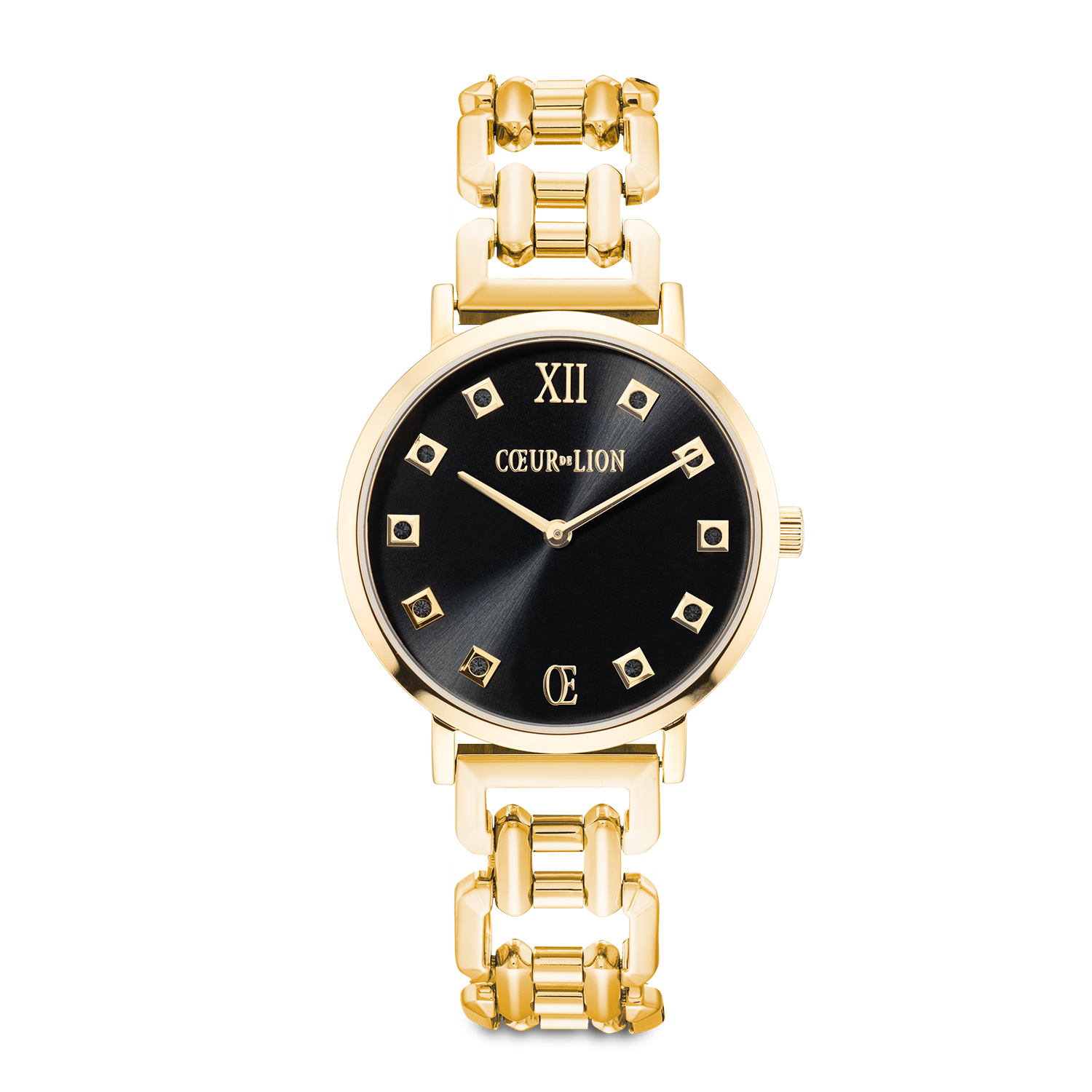 Uhr Rund Brilliant Glamourous Black Statement Gold von COEUR DE LION